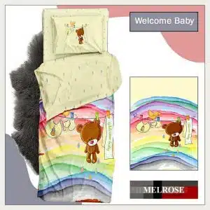 ست نوزادی ۹ تکه ساتین طرح welcome baby خوش آمدی فرزندم