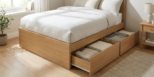 تخت خواب ام دی اف کمجا با کشوی زیرین و طراحی هوشمندانه برای بهینهسازی فضای اتاق خواب کوچک