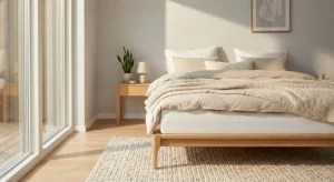راهنمای خرید کالای خواب — تخت خواب مرتب با تشک، بالش و روتختی باکیفیت در اتاق خواب مدرن