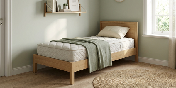 مقایسه دو سایز استاندارد تشک نوجوان 80x180 و 90x200 سانتیمتر در اتاق نوجوان با نمایش اندازه و کاربرد هر سایز