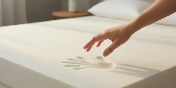 ساختار داخلی تشک مموری فوم با لایه فوم ویسکوالاستیک که شکل دست را روی سطح تشک حفظ کرده است