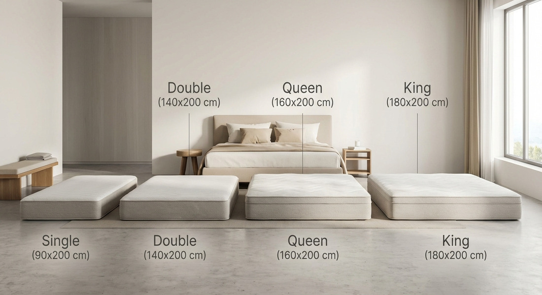 راهنمای کامل سایز تشک | ابعاد تشک سینگل، دابل، کوئین و کینگ