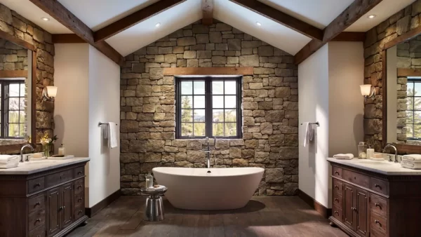 سبک روستیک Rustic طراحی دکوراسیون داخلی سرویس بهداشتی و حمام